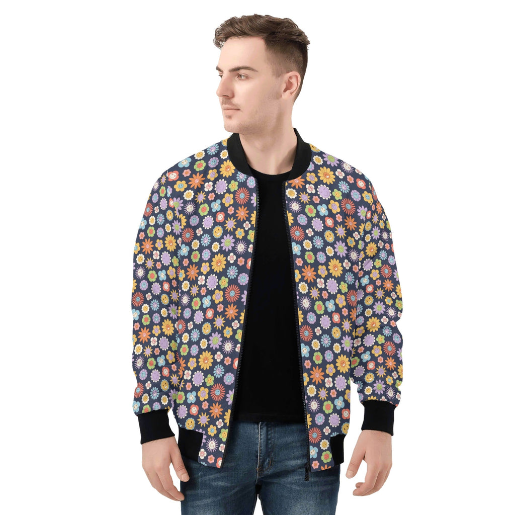 Groovy Flowers Mens Zip Up Bomber Jacket Printed Offshore
