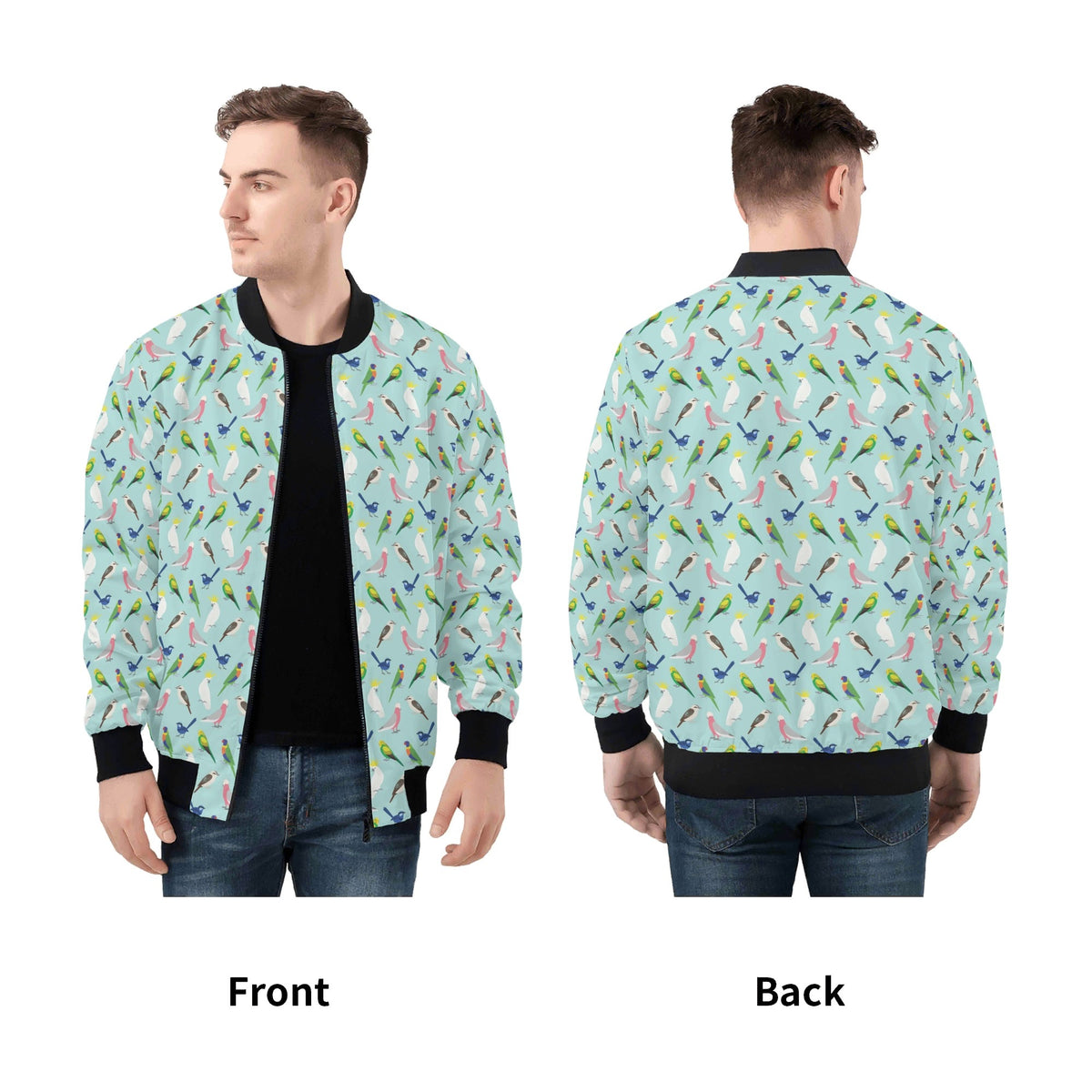 Australian Birds Mens Zip Up Bomber Jacket Printed Offshore