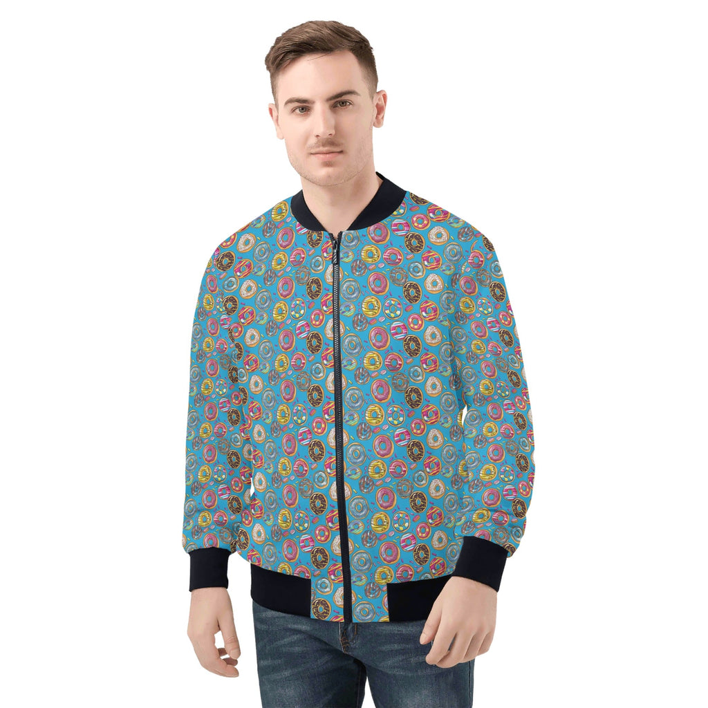Doughnuts On Blue Mens Zip Up Bomber Jacket 4XL Mens Zip Up Bomber Jacket Printed Offshore