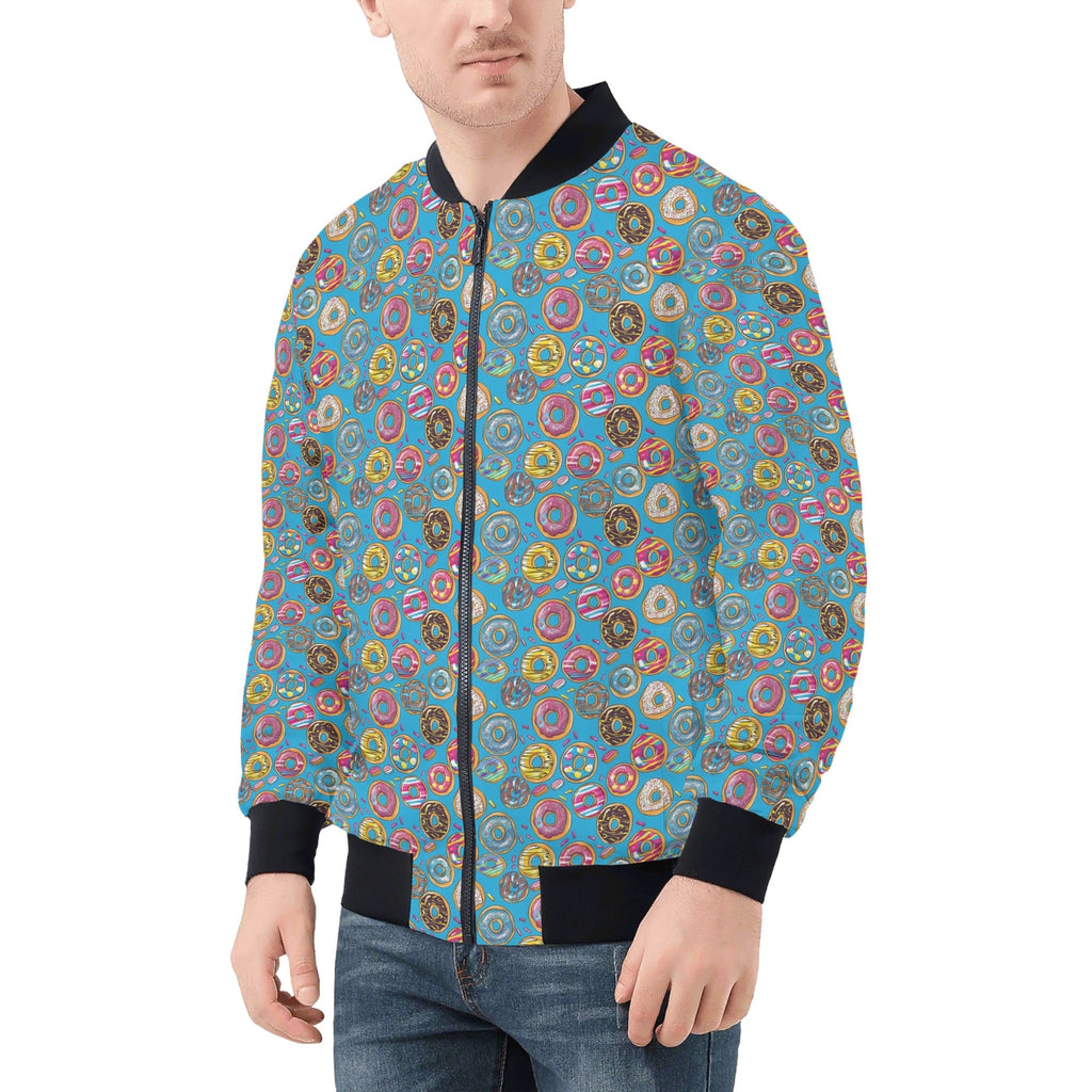 Doughnuts On Blue Mens Zip Up Bomber Jacket Mens Zip Up Bomber Jacket Printed Offshore
