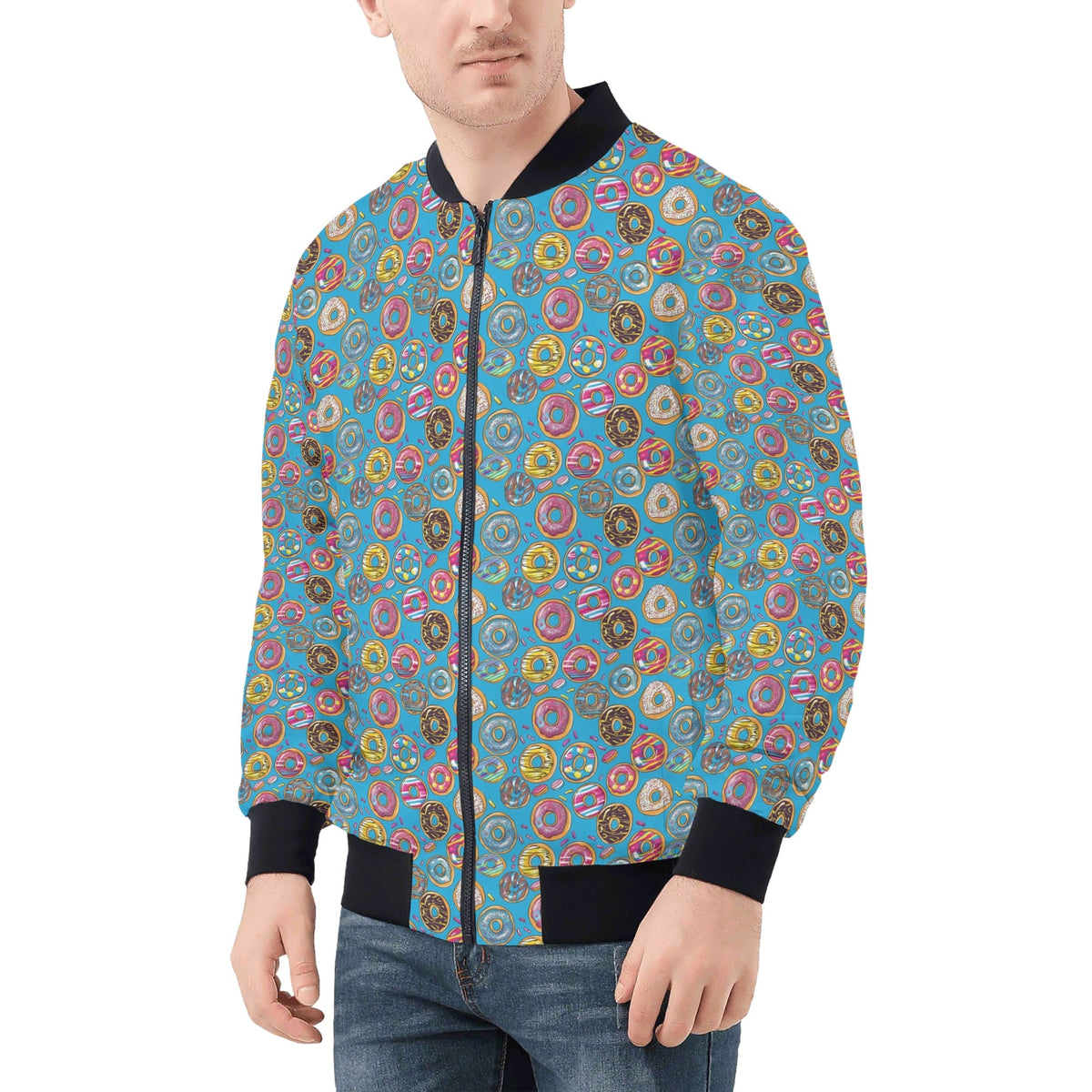 Doughnuts On Blue Mens Zip Up Bomber Jacket Mens Zip Up Bomber Jacket Printed Offshore