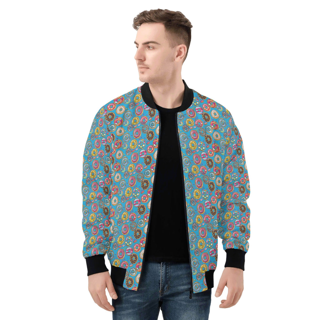 Doughnuts On Blue Mens Zip Up Bomber Jacket Mens Zip Up Bomber Jacket Printed Offshore