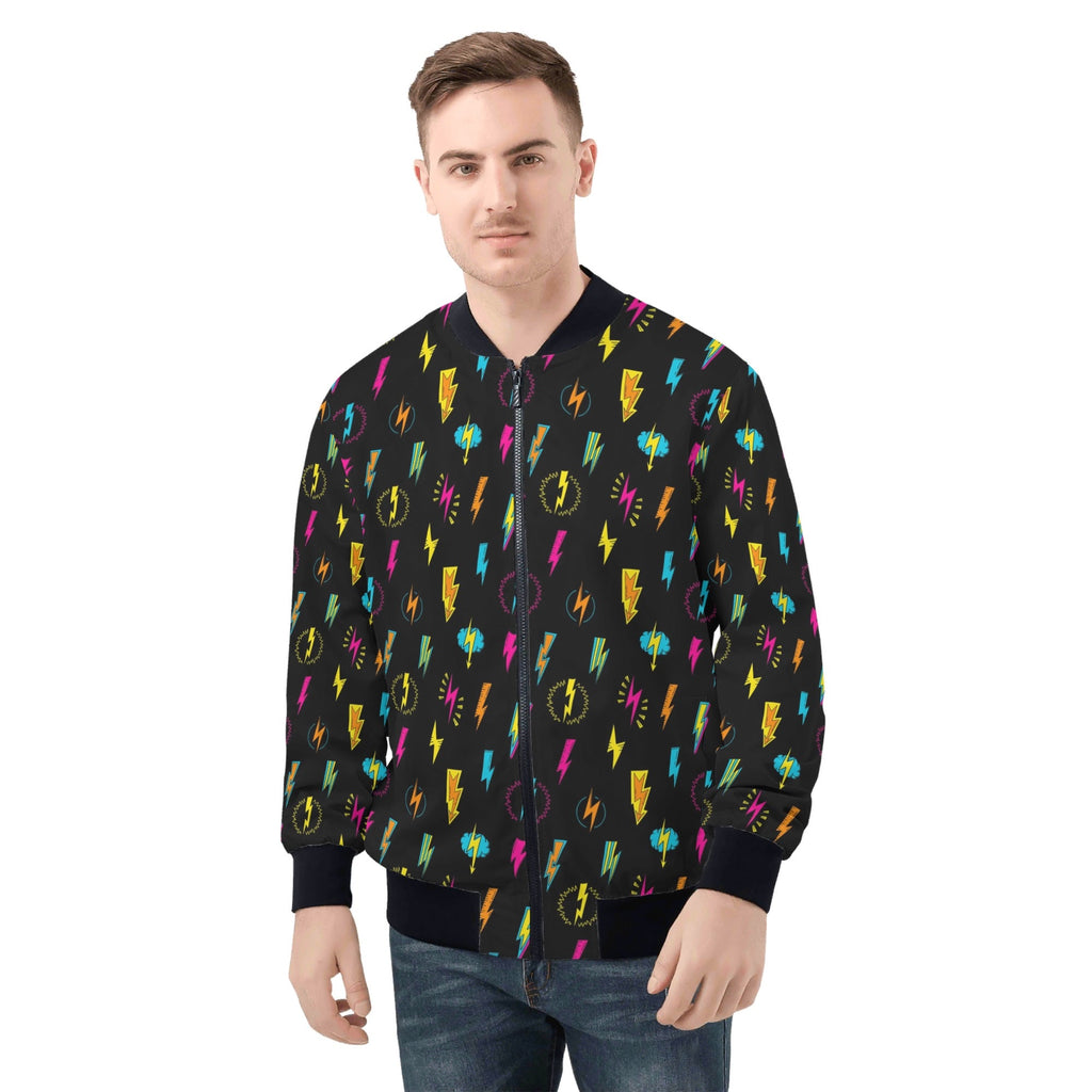 Fun Lightning Mens Zip Up Bomber Jacket 4XL Mens Zip Up Bomber Jacket Printed Offshore