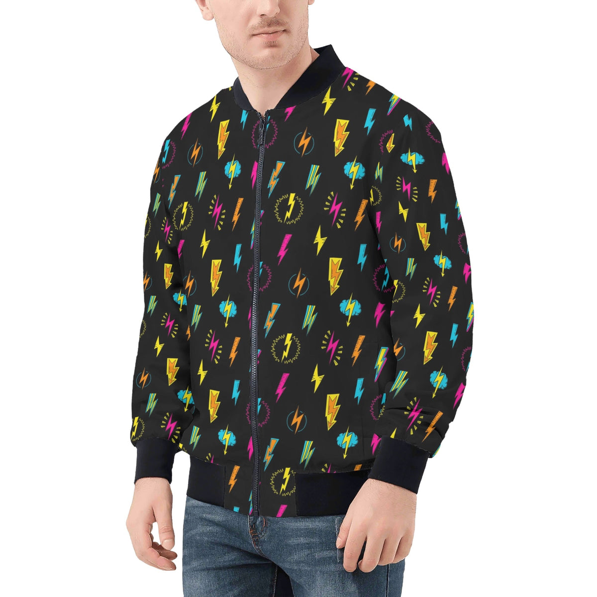 Fun Lightning Mens Zip Up Bomber Jacket Mens Zip Up Bomber Jacket Printed Offshore