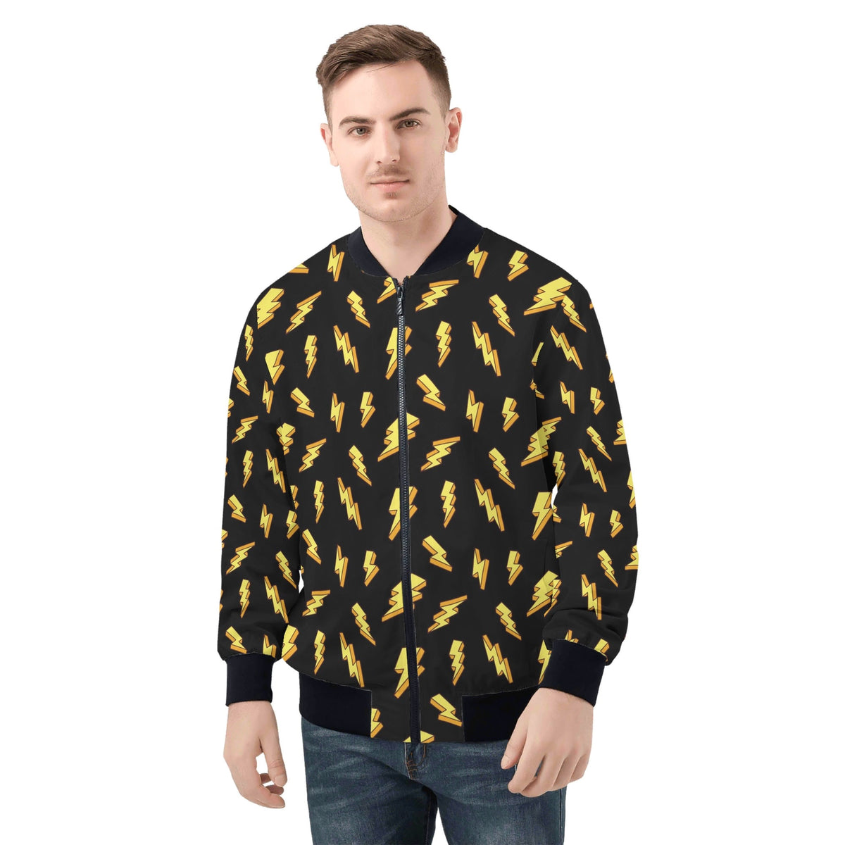 Lightning Bolts Mens Zip Up Bomber Jacket 4XL Mens Zip Up Bomber Jacket Printed Offshore