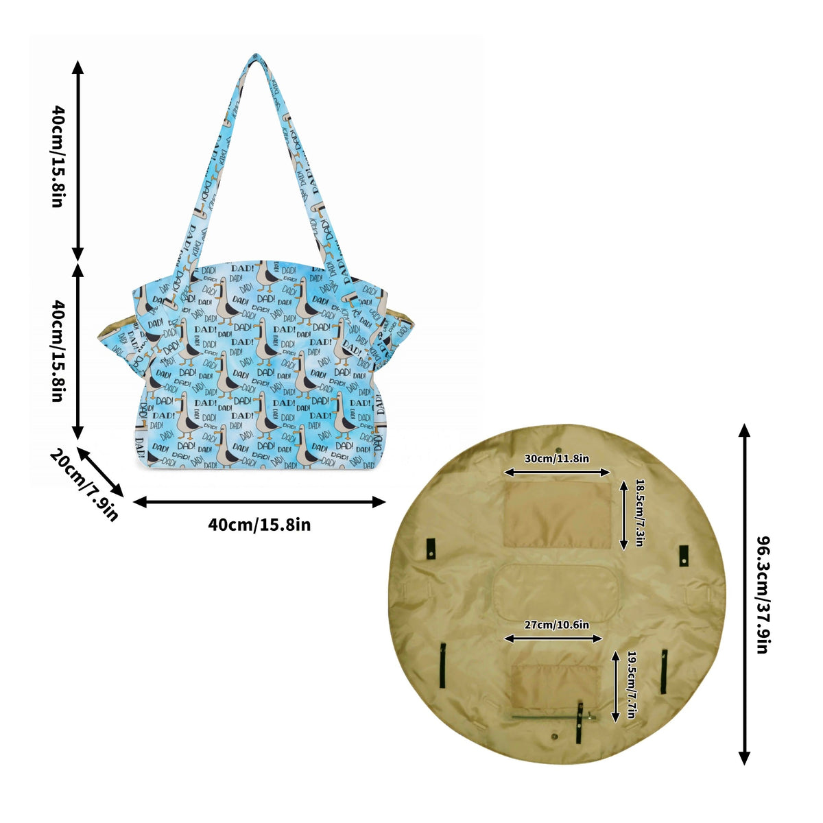 Dad Seagull Beach Play Picnic Mat Tote Bag Play / Picnic Mat Bag Printed Offshore