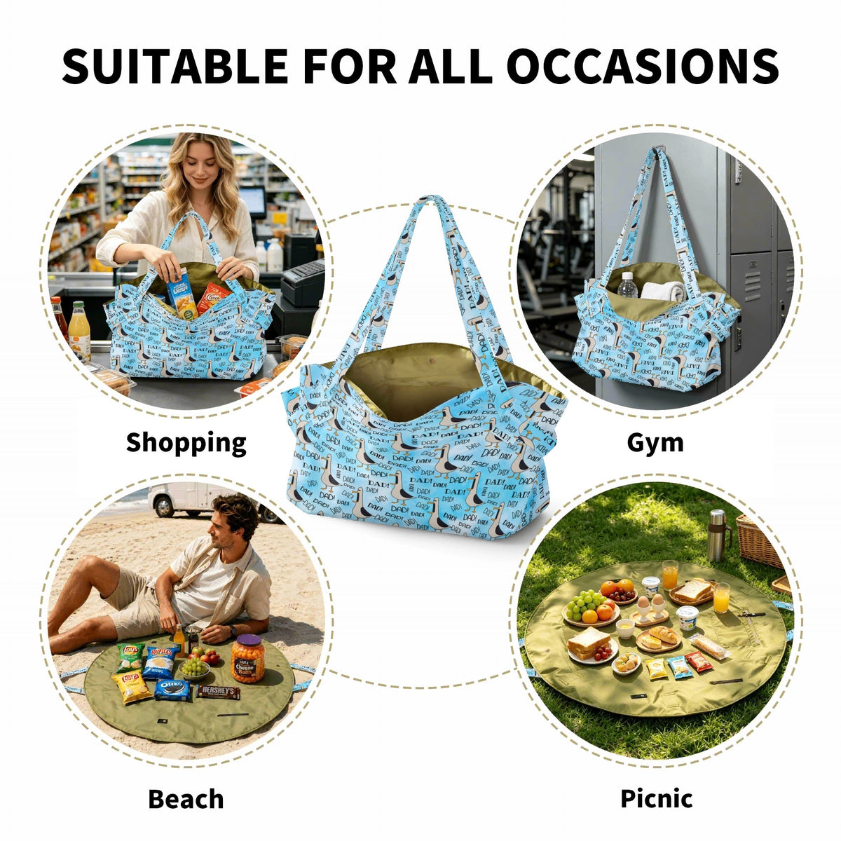 Dad Seagull Beach Play Picnic Mat Tote Bag Play / Picnic Mat Bag Printed Offshore