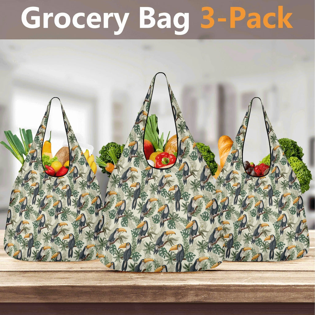 Toucan Jungle 3 Pack of Foldable Shopping Bags Printed Offshore