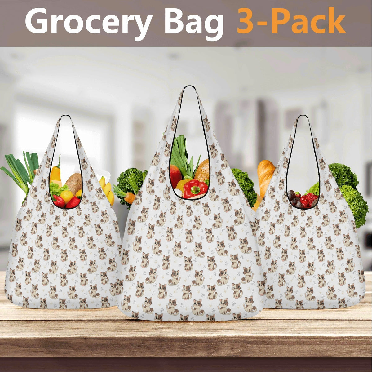 Cheeky Cats 3 Pack of Foldable Shopping Bags Printed Offshore