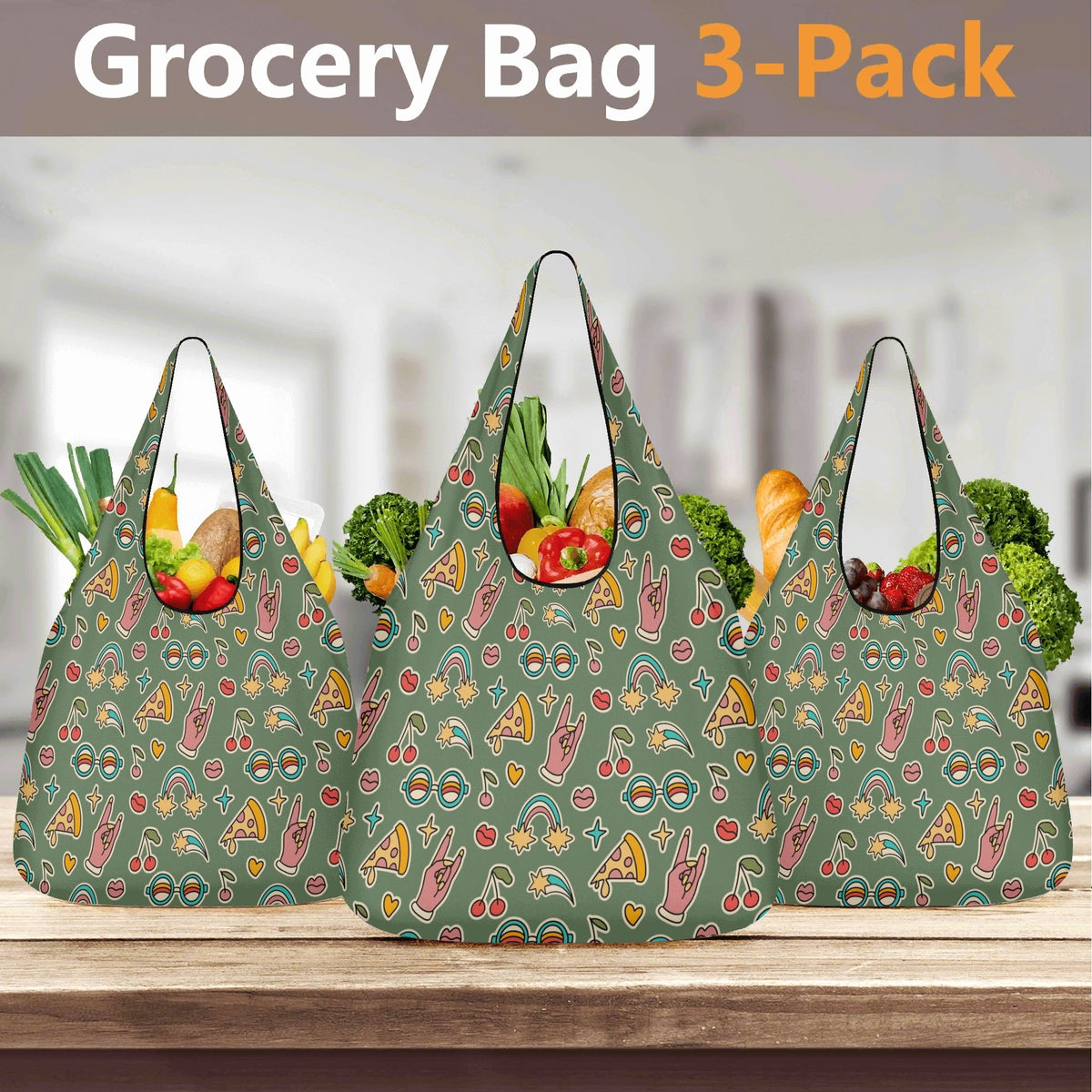 Groovy Retro Pack of Foldable Shopping Bags Printed Offshore