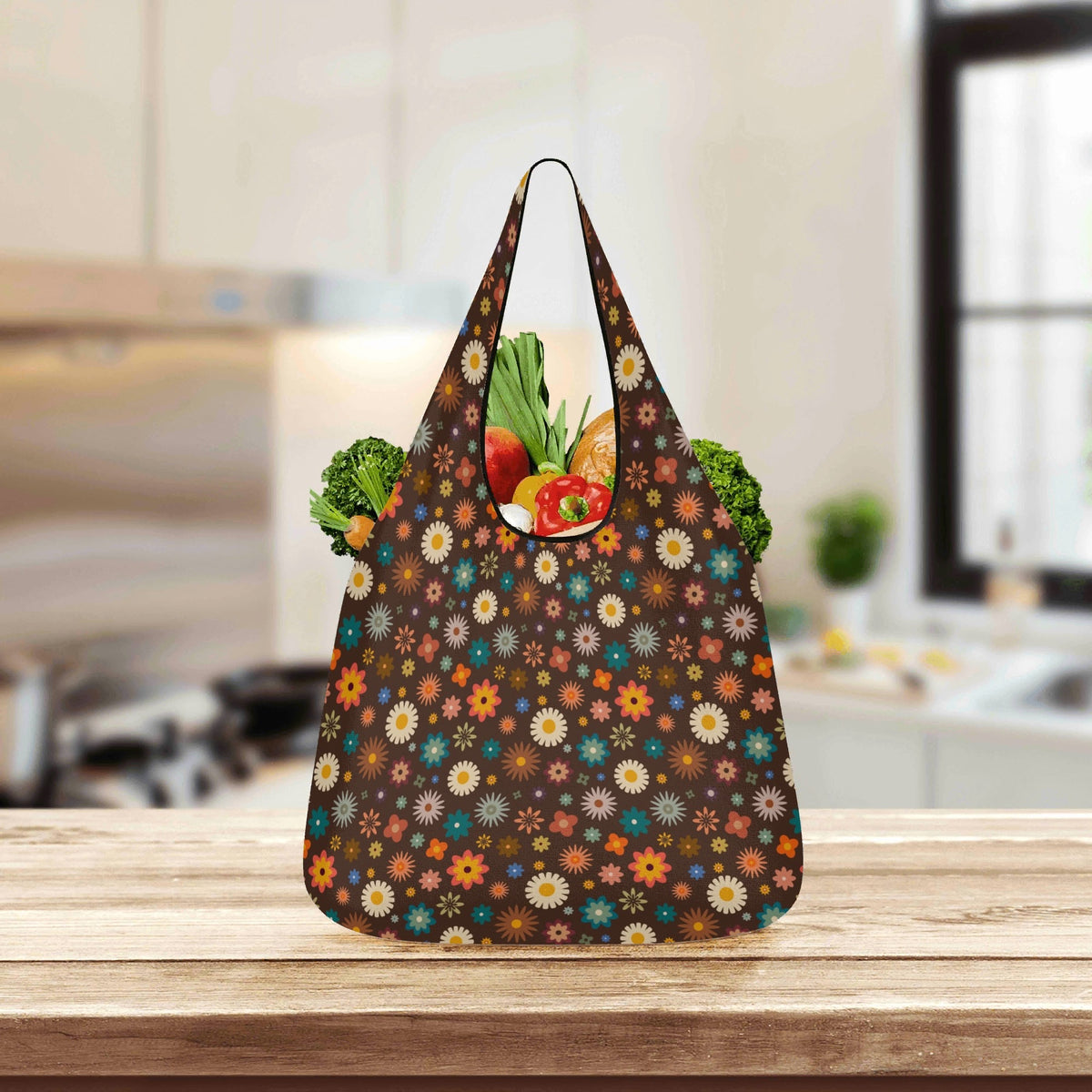 Abstract Floral On Brown 3 Pack of Foldable Shopping Bags 3-Pack Shopping Bags Printed Offshore