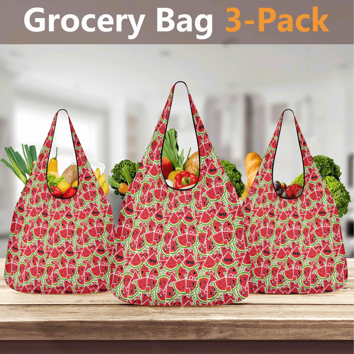 Busy Watermelon 3 Pack of Foldable Shopping Bags Printed Offshore