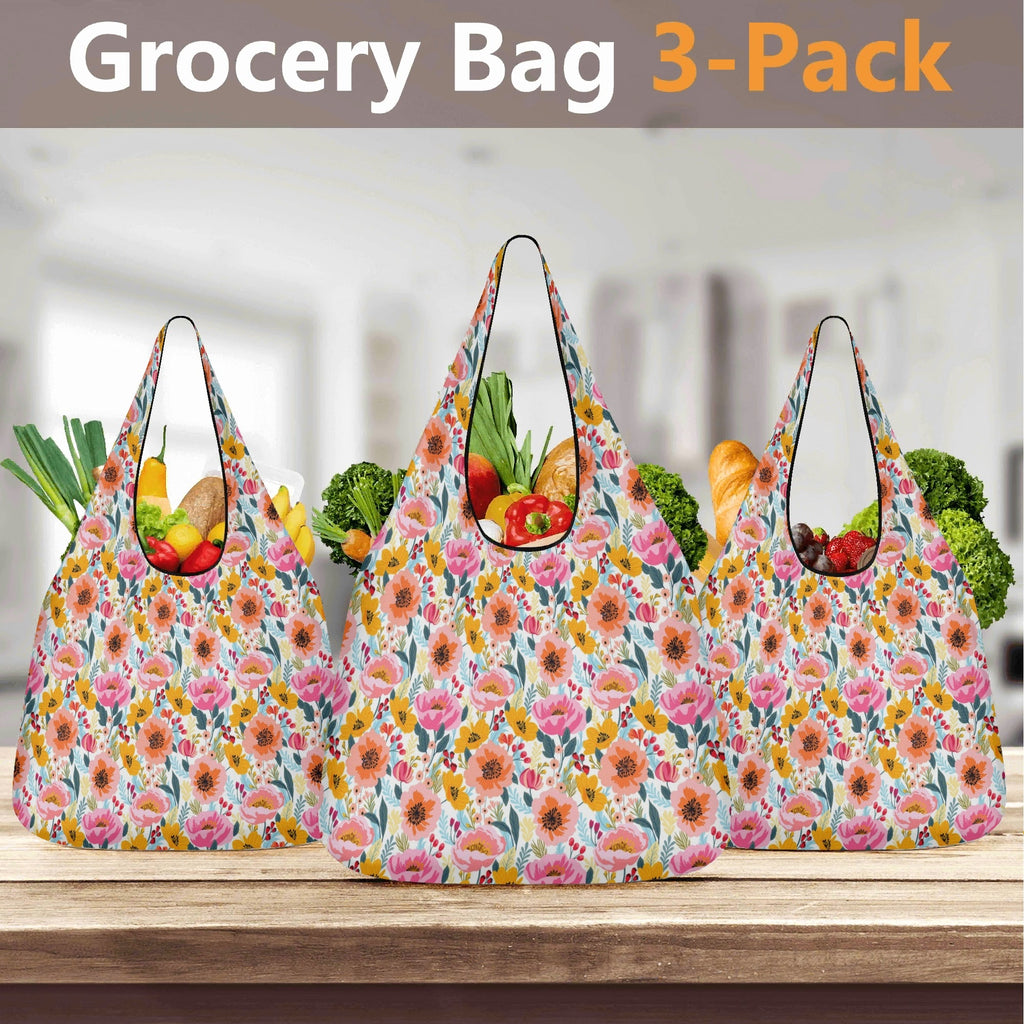 Bright And Colourful Flowers 3 Pack of Foldable Shopping Bags Printed Offshore
