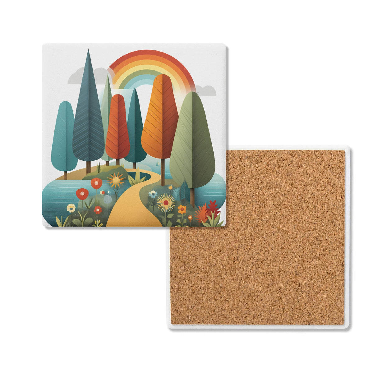 Colourful Trees Square Ceramic Coasters 4 Pcs Default Title Square Ceramic Coaster 4pcs Printed Offshore