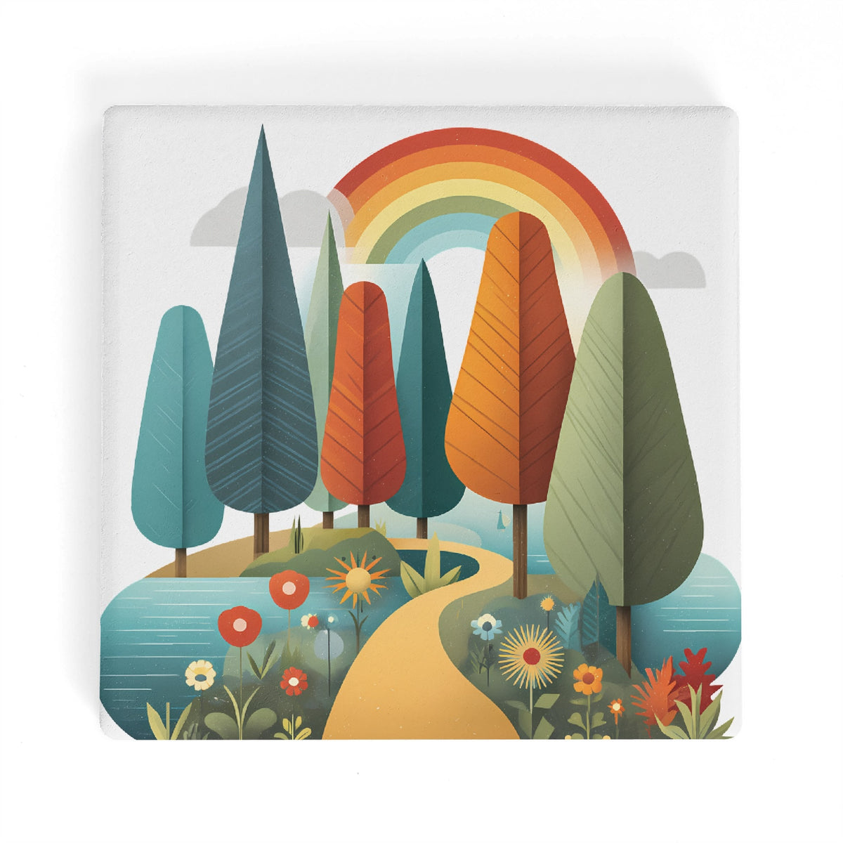 Colourful Trees Square Ceramic Coasters 4 Pcs Square Ceramic Coaster 4pcs Printed Offshore