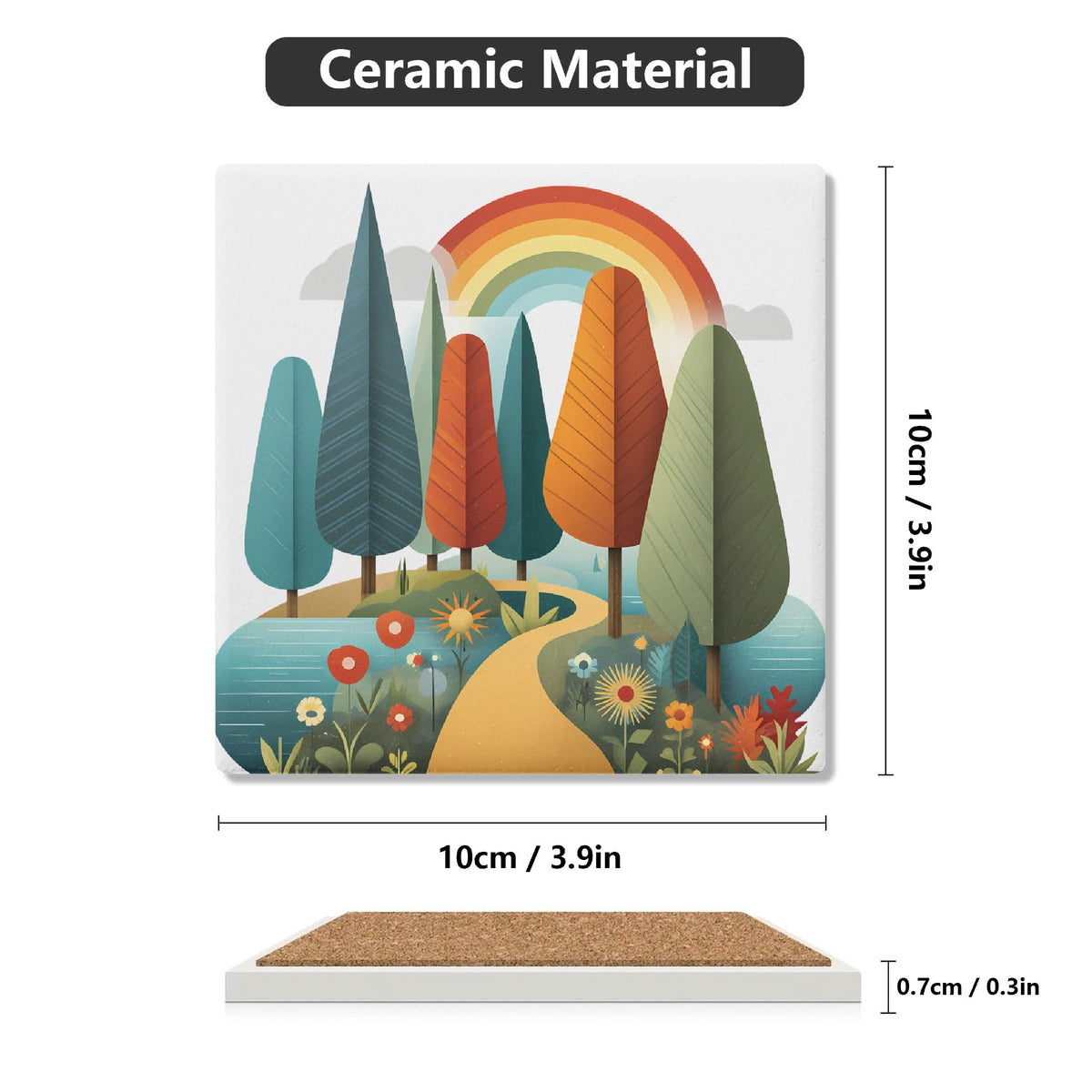 Colourful Trees Square Ceramic Coasters 4 Pcs Square Ceramic Coaster 4pcs Printed Offshore