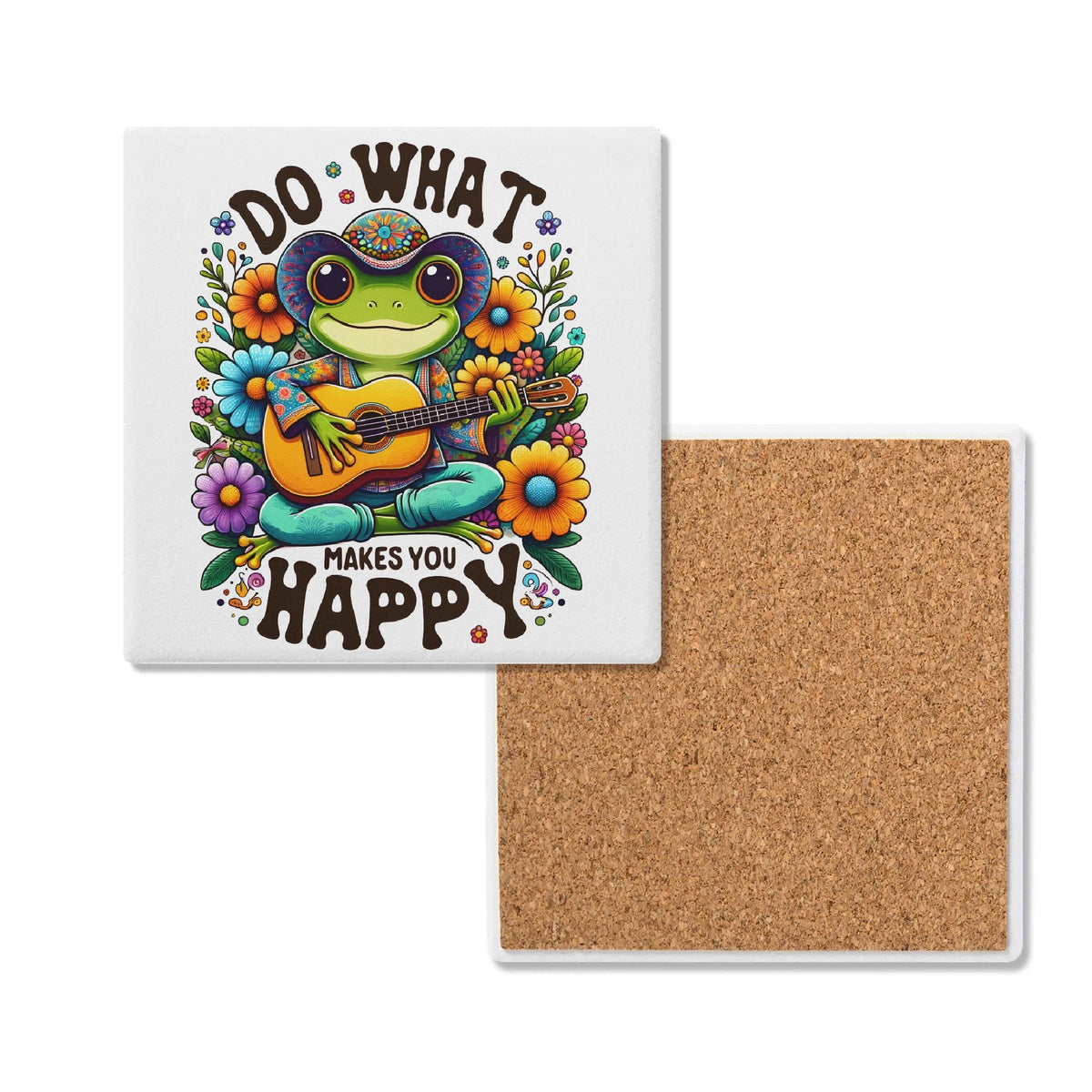 Guitar Frog Do What Makes You Happy Square Ceramic Coasters 4 Pcs Default Title Square Ceramic Coaster 4pcs Printed Offshore