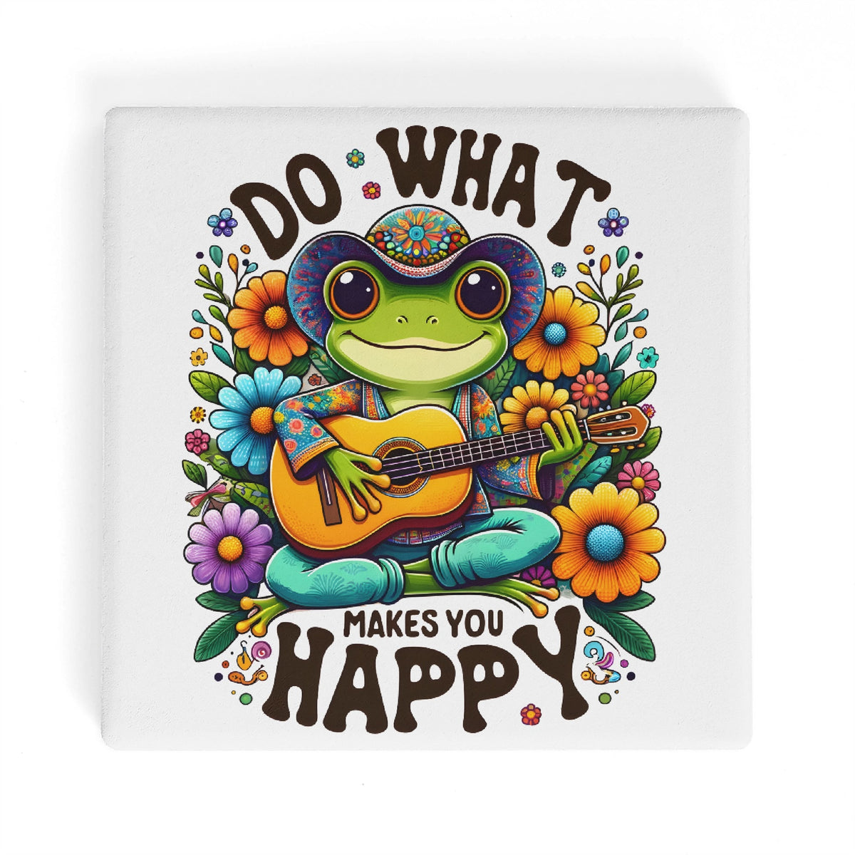 Guitar Frog Do What Makes You Happy Square Ceramic Coasters 4 Pcs Square Ceramic Coaster 4pcs Printed Offshore