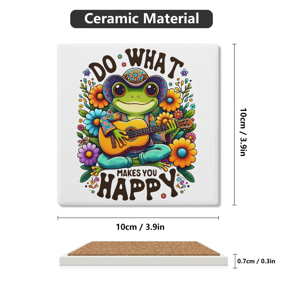 Guitar Frog Do What Makes You Happy Square Ceramic Coasters 4 Pcs Square Ceramic Coaster 4pcs Printed Offshore