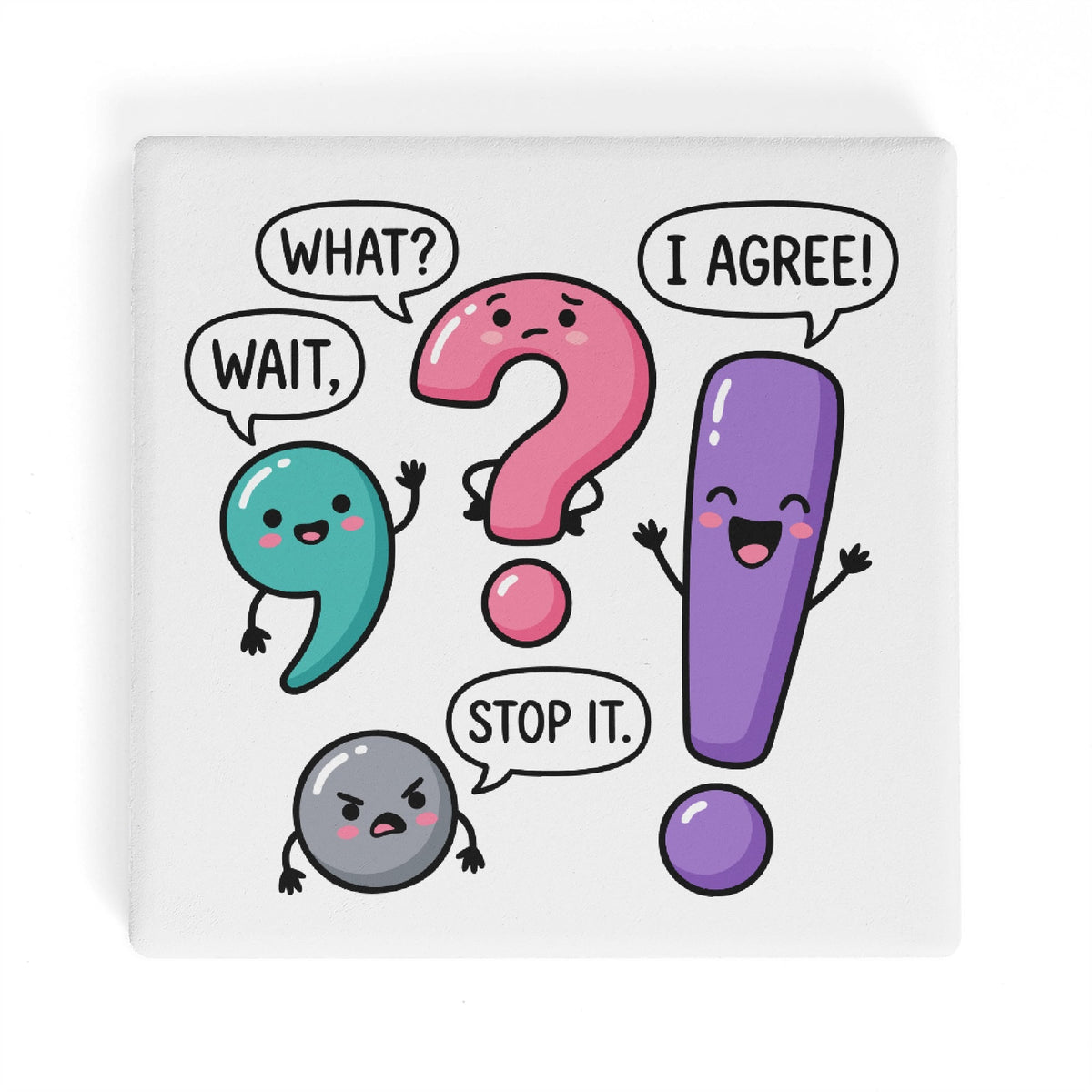 Fun Punctuation Square Ceramic Coasters 4 Pcs Square Ceramic Coaster 4pcs Printed Offshore