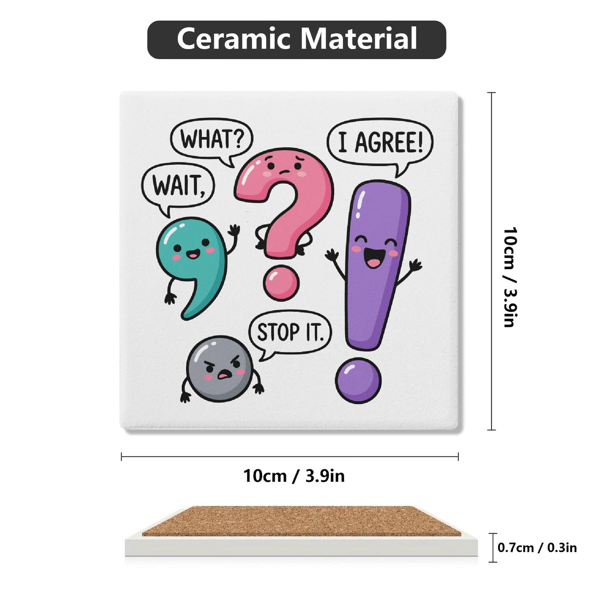 Fun Punctuation Square Ceramic Coasters 4 Pcs Square Ceramic Coaster 4pcs Printed Offshore