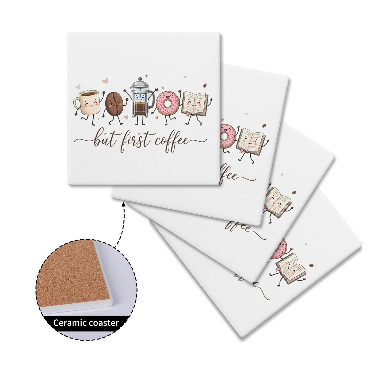 But First Coffee Square Ceramic Coasters 4 Pcs Square Ceramic Coaster 4pcs Printed Offshore