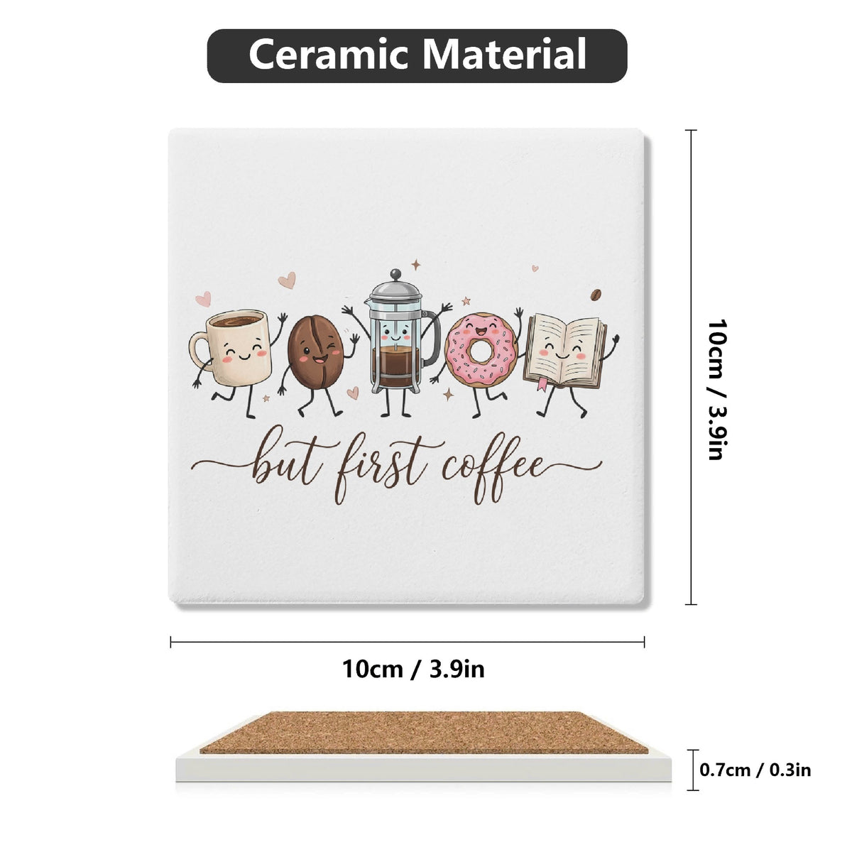 But First Coffee Square Ceramic Coasters 4 Pcs Square Ceramic Coaster 4pcs Printed Offshore