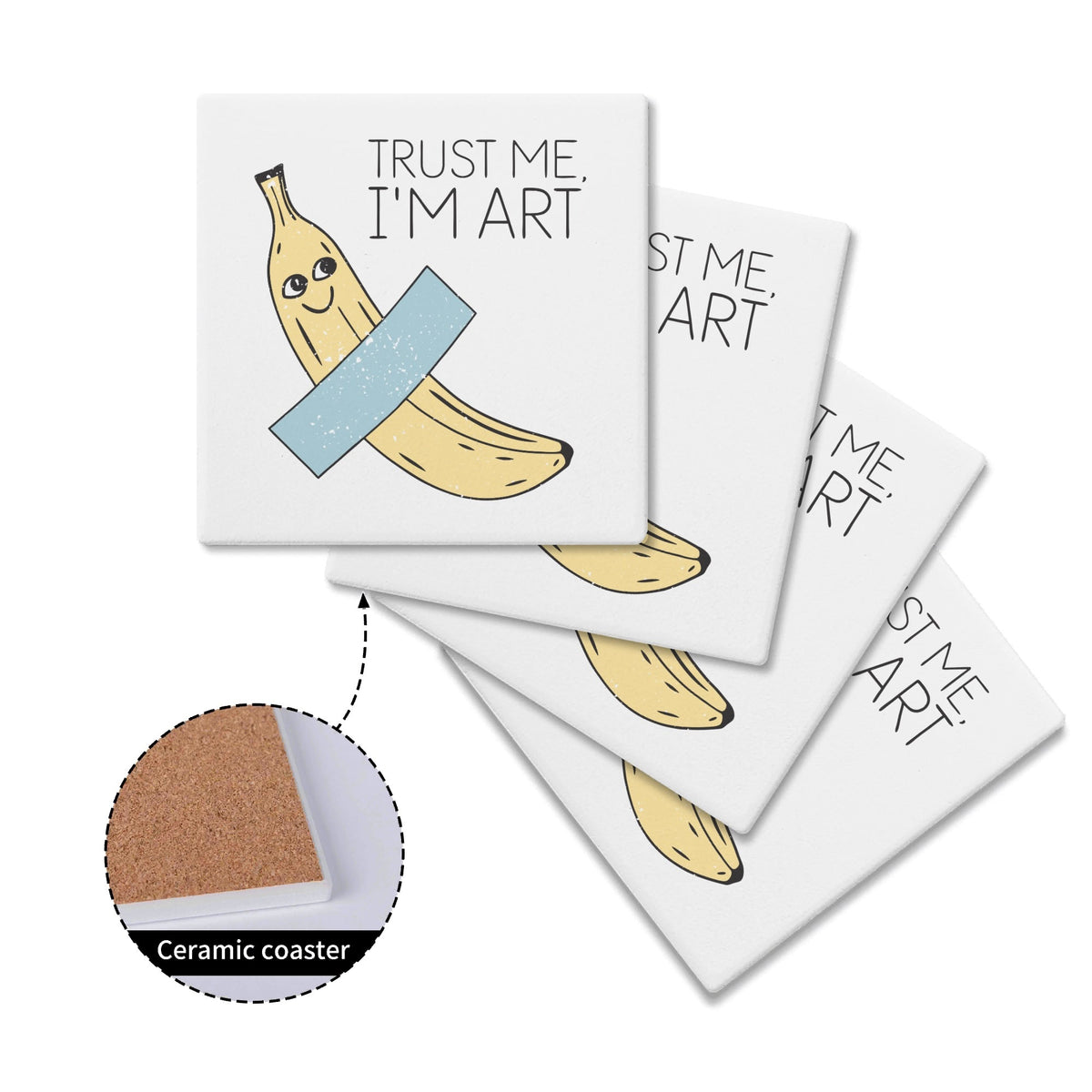 Banana Art Square Ceramic Coasters 4 Pcs Square Ceramic Coaster 4pcs Printed Offshore