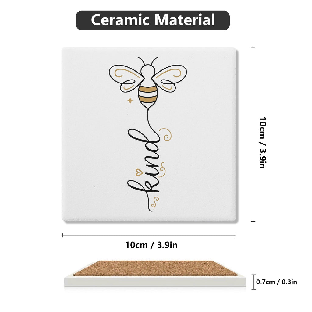 Bee Kind Square Ceramic Coasters 4 Pcs Square Ceramic Coaster 4pcs Printed Offshore