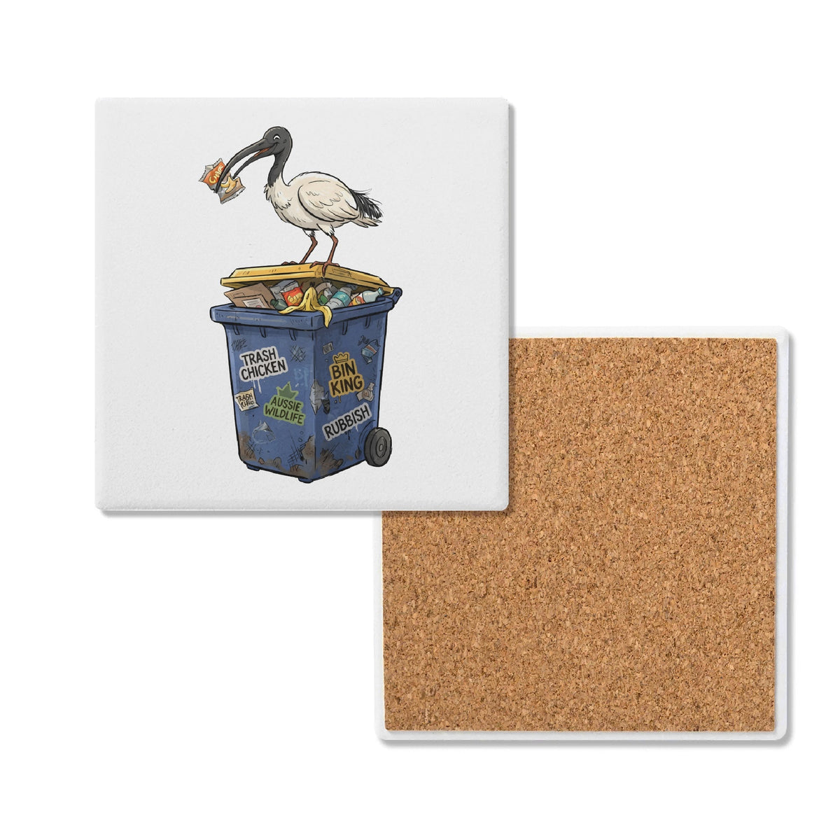 Bin Chicken Australian Ibis Square Ceramic Coasters 4 Pcs Default Title Square Ceramic Coaster 4pcs Printed Offshore