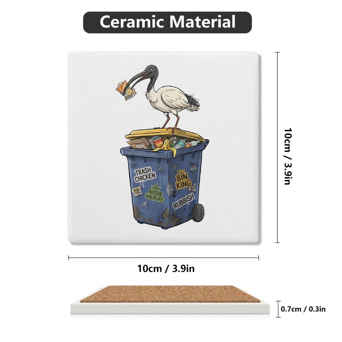 Bin Chicken Australian Ibis Square Ceramic Coasters 4 Pcs Square Ceramic Coaster 4pcs Printed Offshore