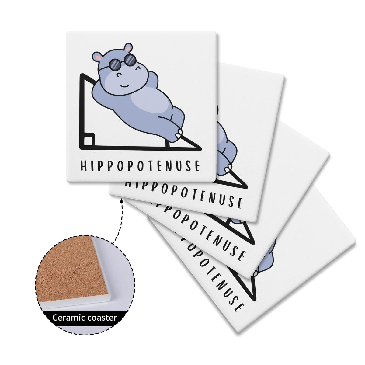 Hippopotenuse Hippo Hypotenuse Square Ceramic Coasters 4 Pcs Square Ceramic Coaster 4pcs Printed Offshore