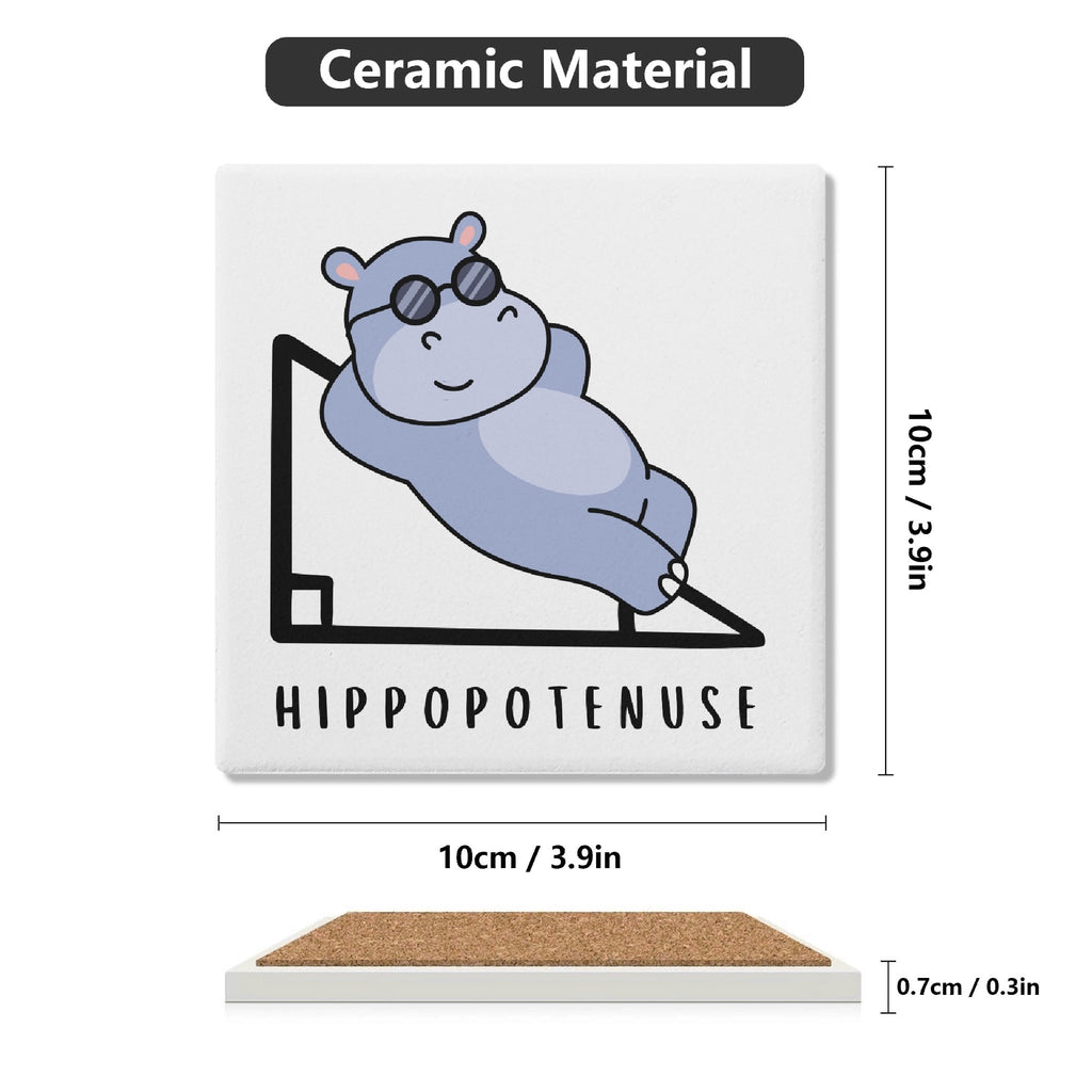 Hippopotenuse Hippo Hypotenuse Square Ceramic Coasters 4 Pcs Square Ceramic Coaster 4pcs Printed Offshore