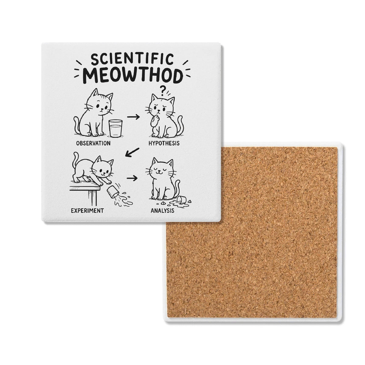 Cat Scientific Method Square Ceramic Coasters 4 Pcs Default Title Square Ceramic Coaster 4pcs Printed Offshore