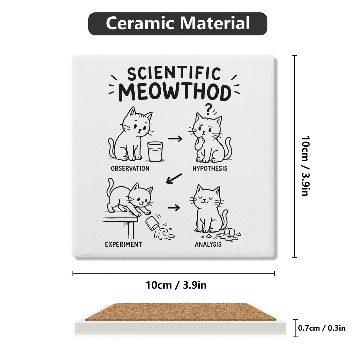 Cat Scientific Method Square Ceramic Coasters 4 Pcs Square Ceramic Coaster 4pcs Printed Offshore