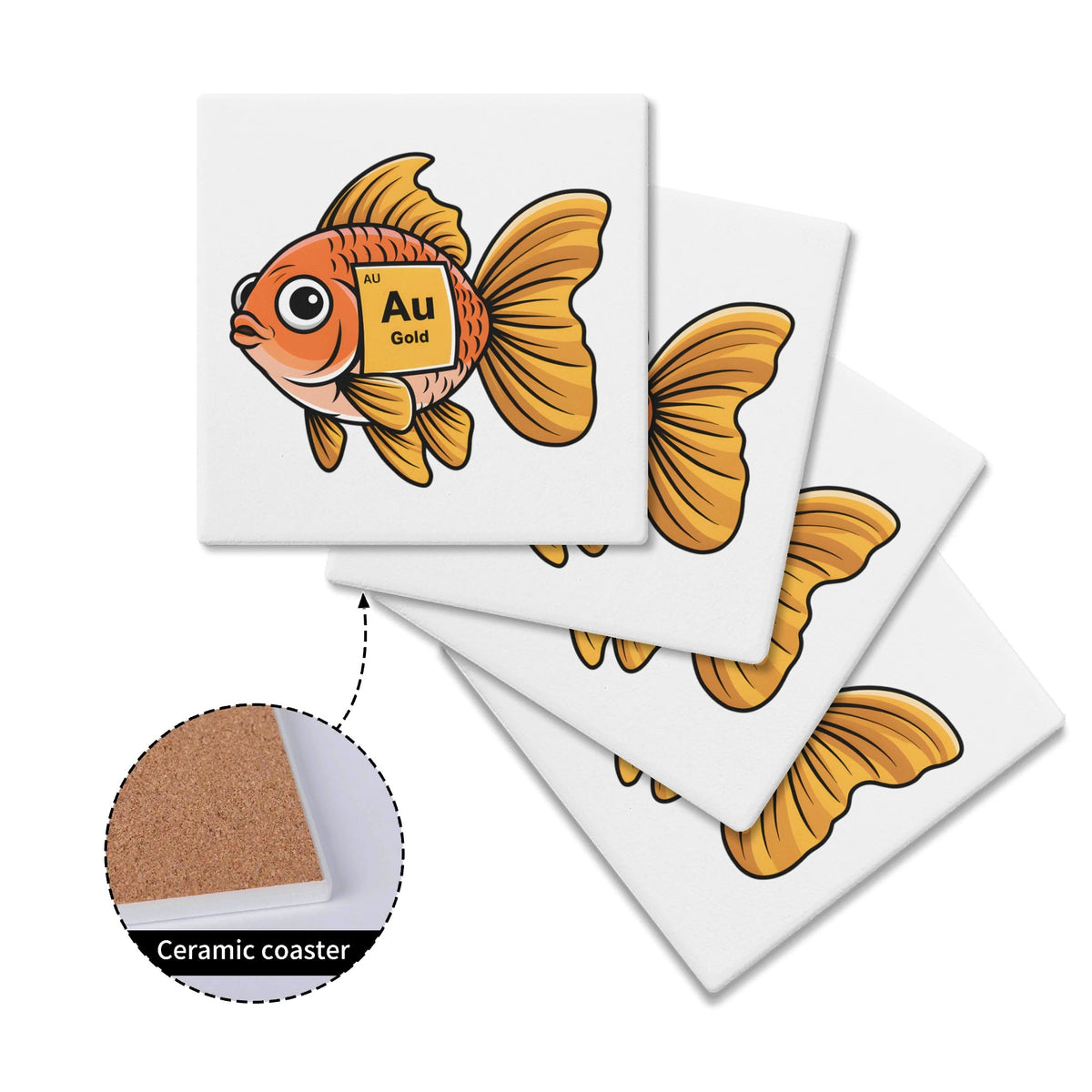 Gold Fish Periodic Table Square Ceramic Coasters 4 Pcs Square Ceramic Coaster 4pcs Printed Offshore