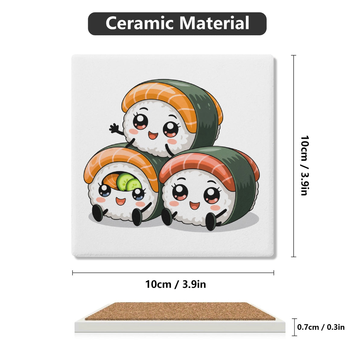 Cute Sushi Square Ceramic Coasters 4 Pcs Square Ceramic Coaster 4pcs Printed Offshore