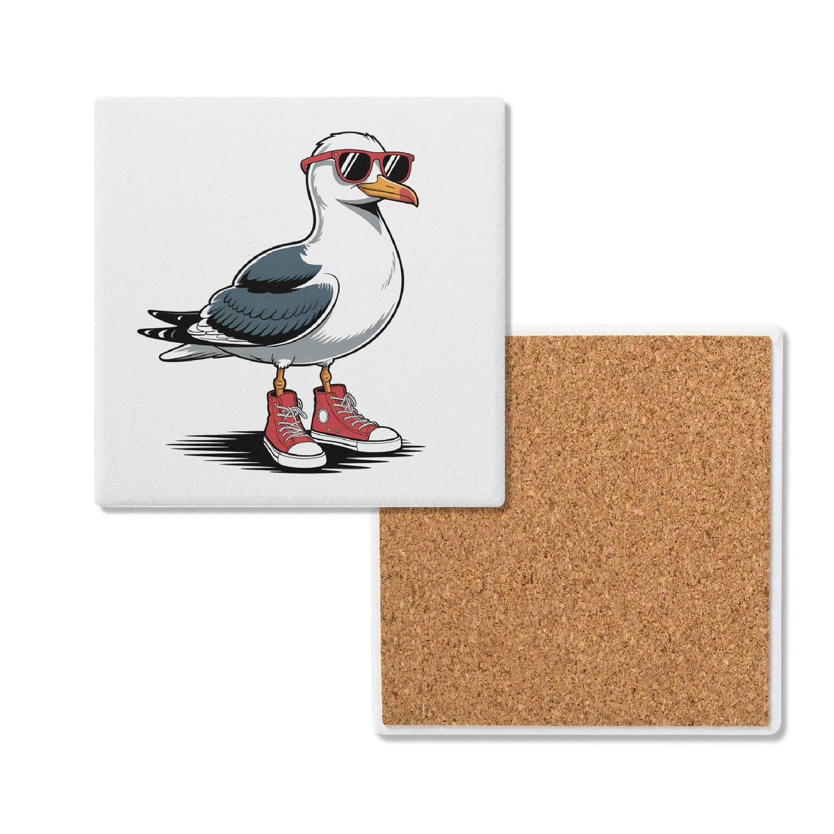 Seagull With Sunglasses And High Tops Square Ceramic Coasters 4 Pcs Default Title Square Ceramic Coaster 4pcs Printed Offshore