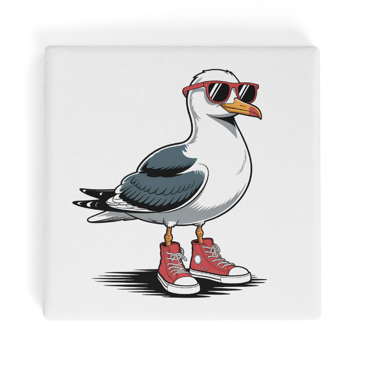 Seagull With Sunglasses And High Tops Square Ceramic Coasters 4 Pcs Square Ceramic Coaster 4pcs Printed Offshore