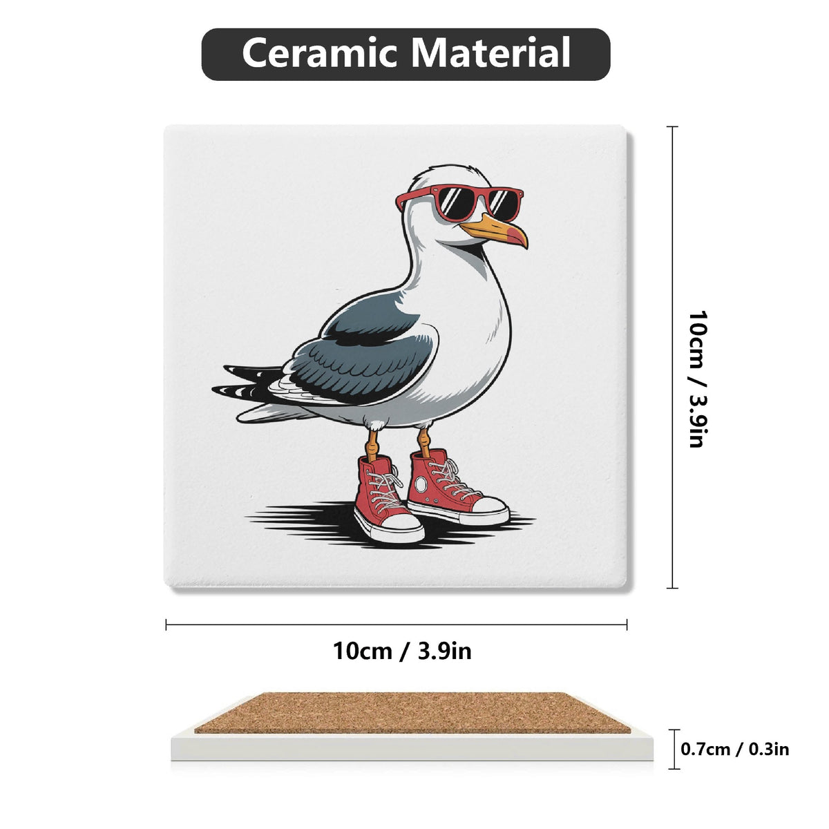 Seagull With Sunglasses And High Tops Square Ceramic Coasters 4 Pcs Square Ceramic Coaster 4pcs Printed Offshore