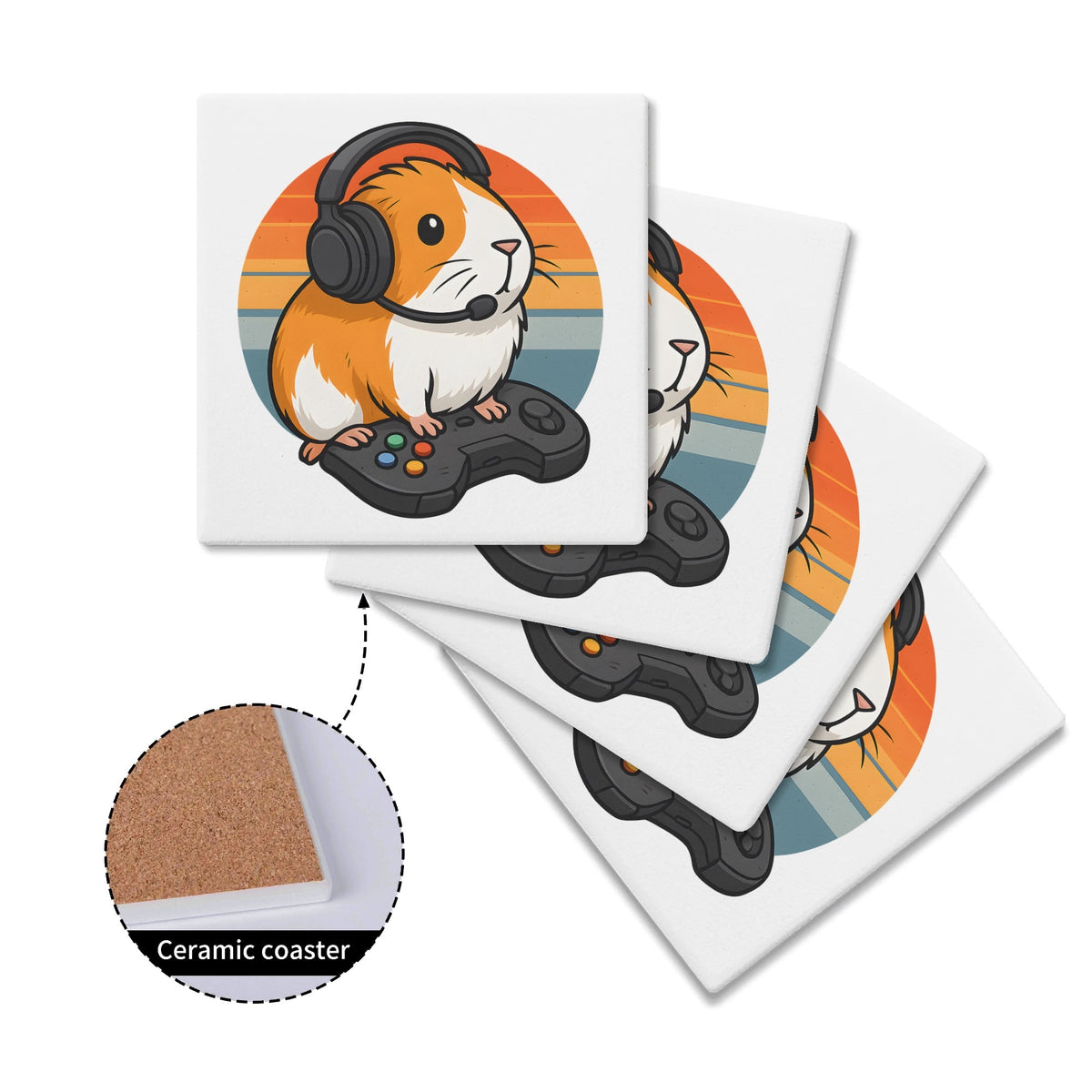 Guinea Pig Gamer Square Ceramic Coasters 4 Pcs Square Ceramic Coaster 4pcs Printed Offshore