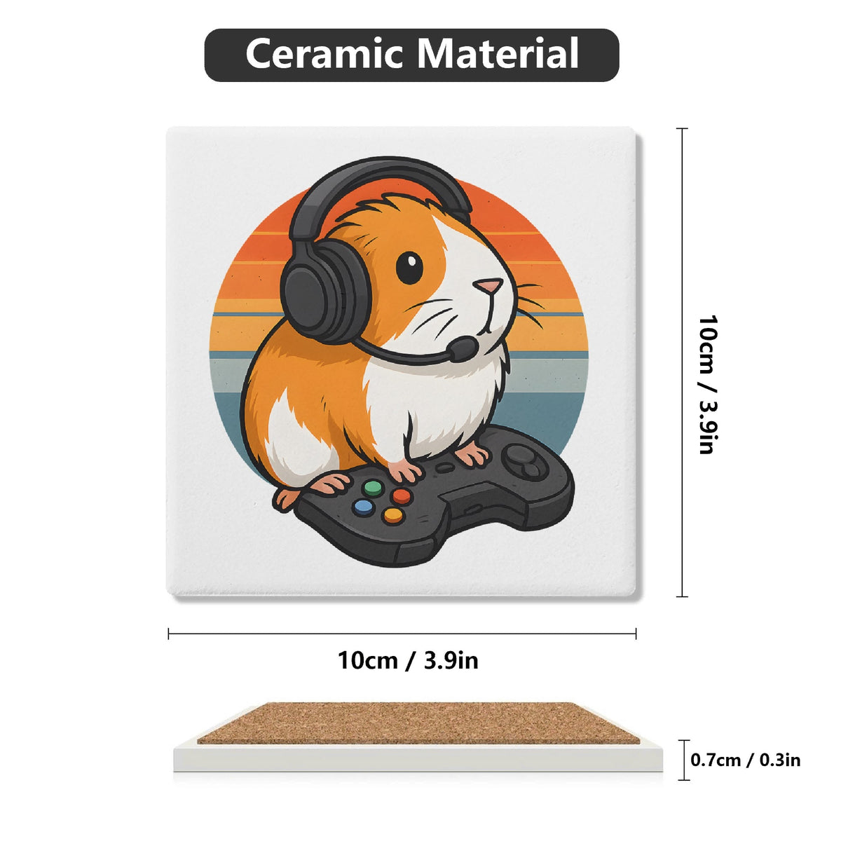 Guinea Pig Gamer Square Ceramic Coasters 4 Pcs Square Ceramic Coaster 4pcs Printed Offshore