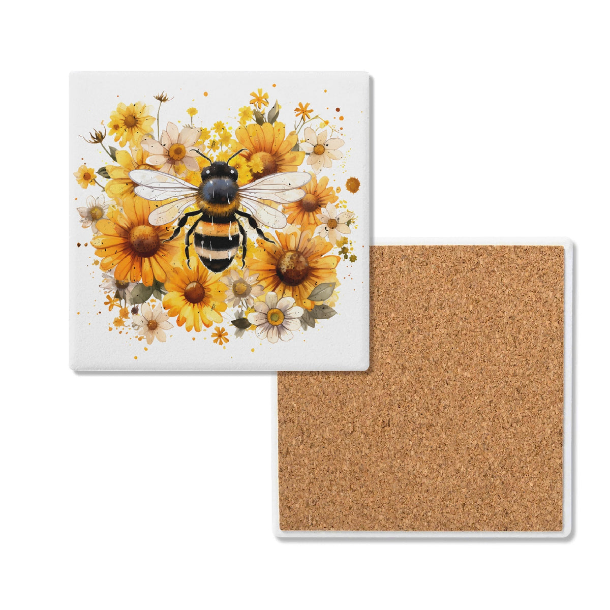 Bee On Flowers Square Ceramic Coasters 4 Pcs Default Title Square Ceramic Coaster 4pcs Printed Offshore