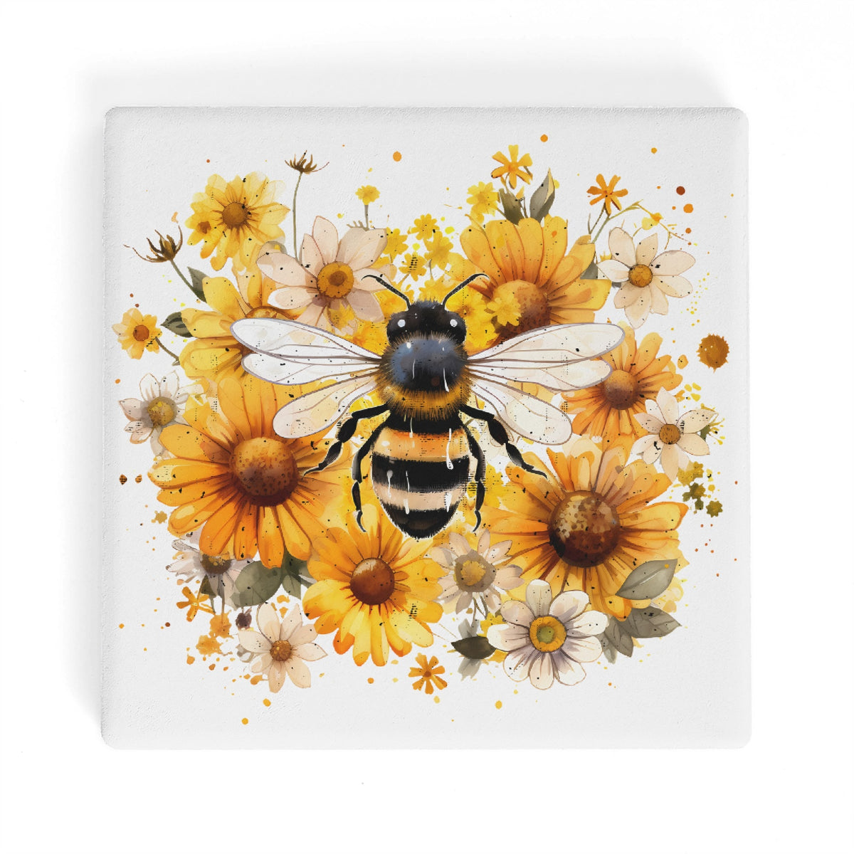 Bee On Flowers Square Ceramic Coasters 4 Pcs Square Ceramic Coaster 4pcs Printed Offshore