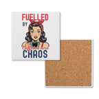 Fuelled By Caffeine And Chaos Retro Woman Square Ceramic Coasters 4 Pcs Default Title Square Ceramic Coaster 4pcs Printed Offshore