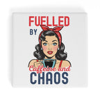 Fuelled By Caffeine And Chaos Retro Woman Square Ceramic Coasters 4 Pcs Square Ceramic Coaster 4pcs Printed Offshore