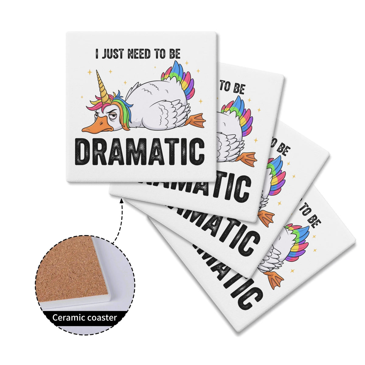 Dramatic Rainbow Unicorn Goose Square Ceramic Coasters 4 Pcs Square Ceramic Coaster 4pcs Printed Offshore