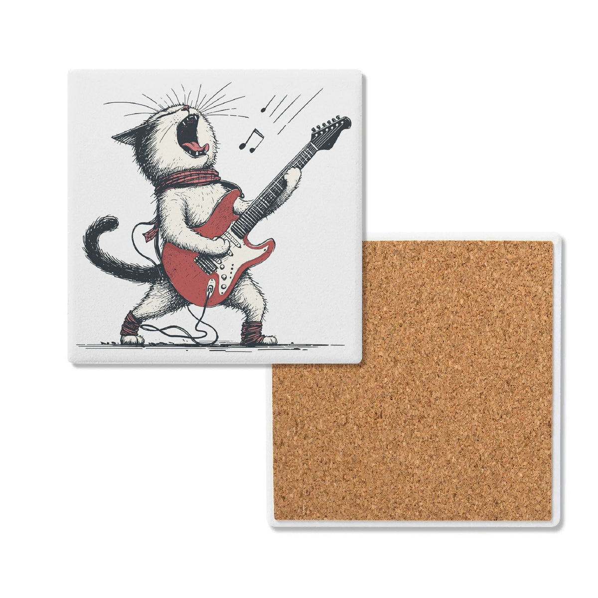 Cat Playing Guitar Square Ceramic Coasters 4 Pcs Default Title Square Ceramic Coaster 4pcs Printed Offshore