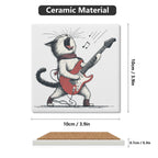 Cat Playing Guitar Square Ceramic Coasters 4 Pcs Square Ceramic Coaster 4pcs Printed Offshore