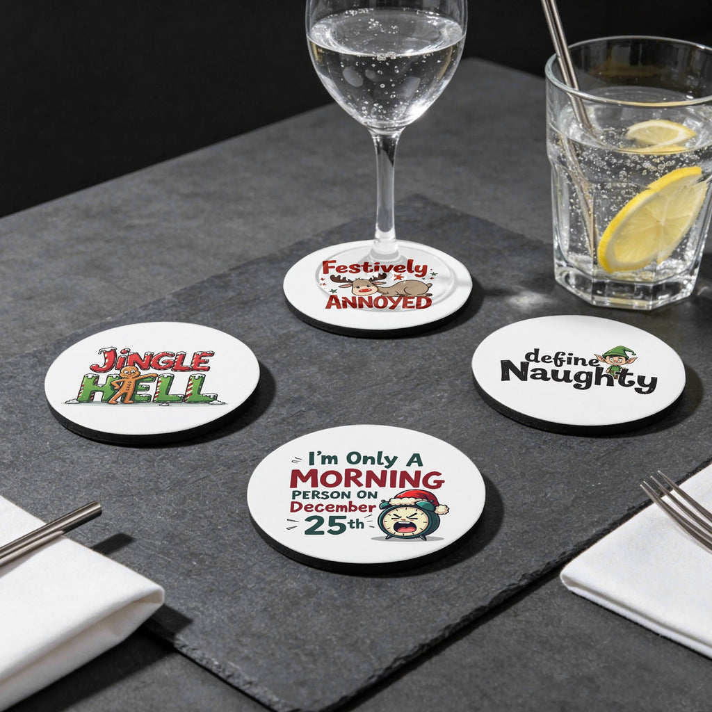 Christmas Mix 3 Round Rubber Drink Coasters Set of 4 Default Title Round Rubber Coaster Set Christmas Printed Offshore